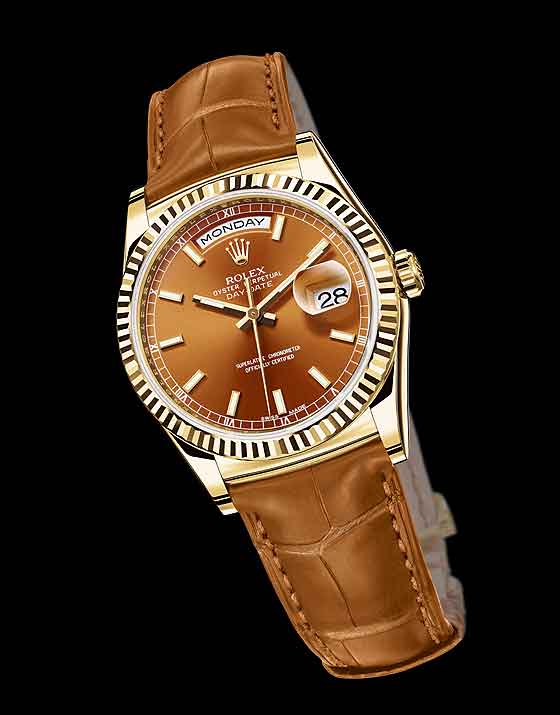 rolex day date gold leather strap